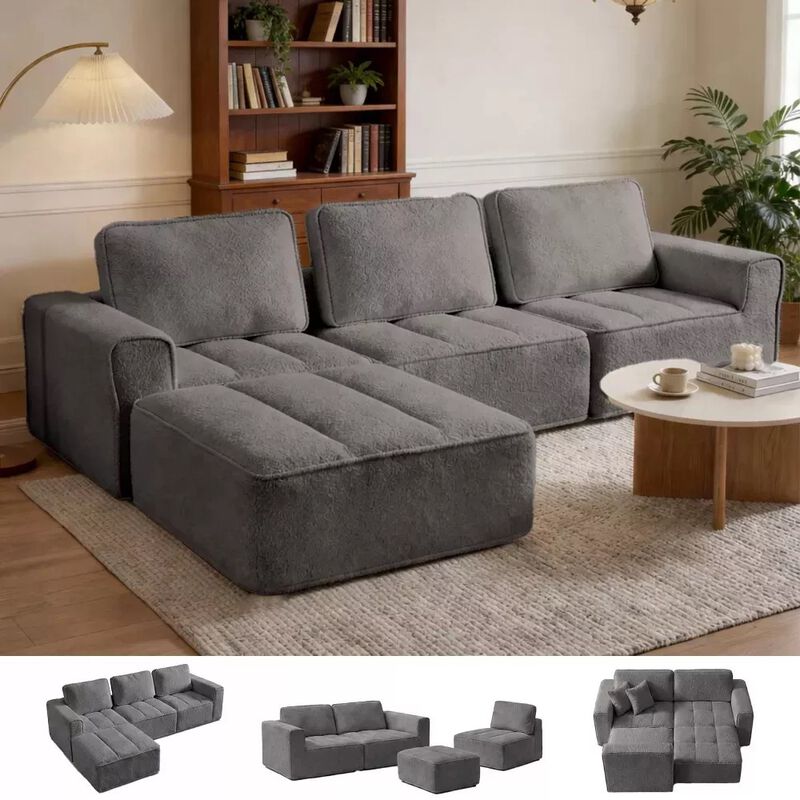 Vipbear 110.5" Cloud Modular Sectional Sofa, Convertible L Shaped Couch with Reversible Chaise image number 7
