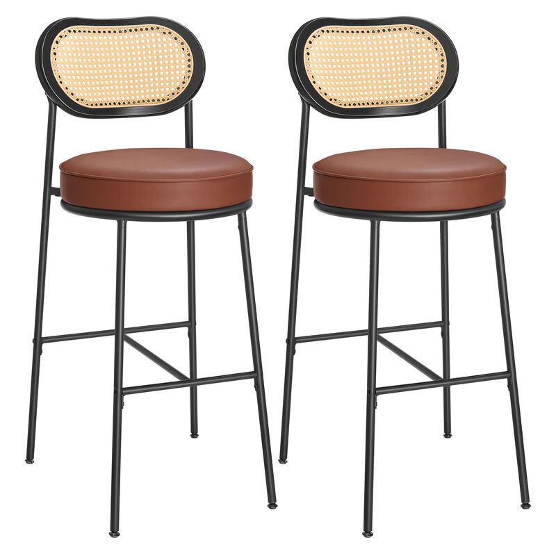 Bar Stools Set of 2, Bar Height Bar Stool with PE Rattan Back