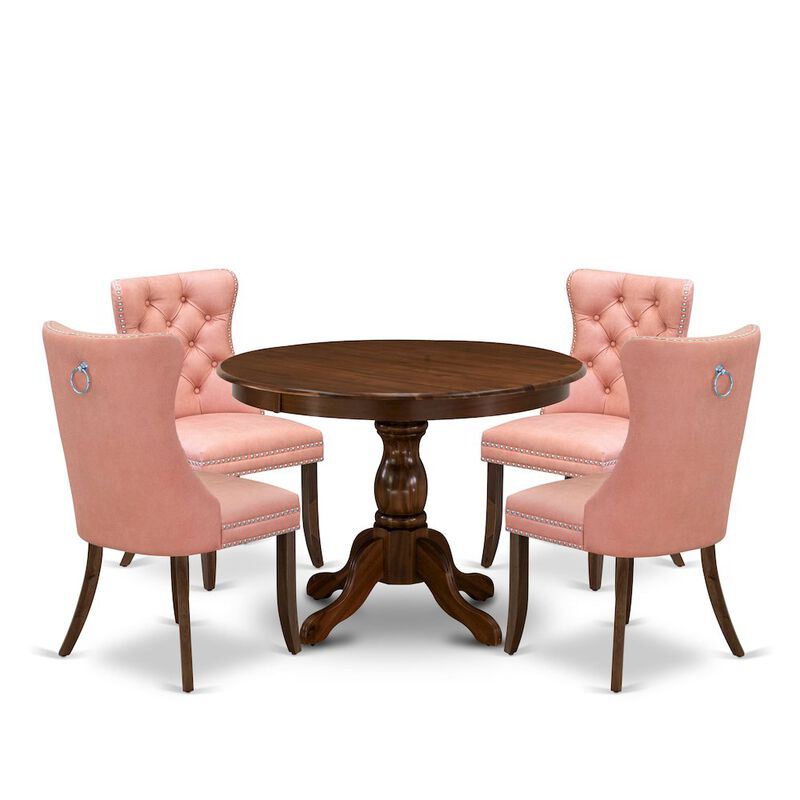 5 Piece Dining Room Furniture Set Consists of a Round Solid Wood Table