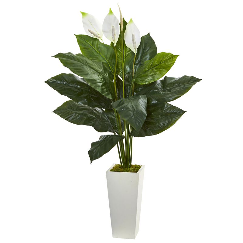 Hivvago 51" Spathifyllum Artificial Plant in White Tower Planter