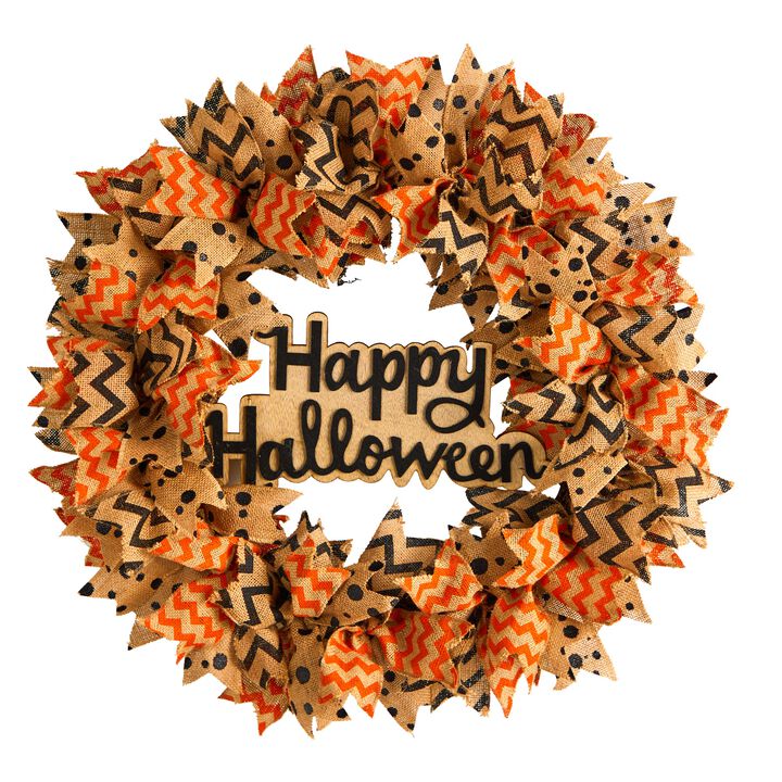 HomPlanti 30" Halloween Burlap Ribbon Wreath