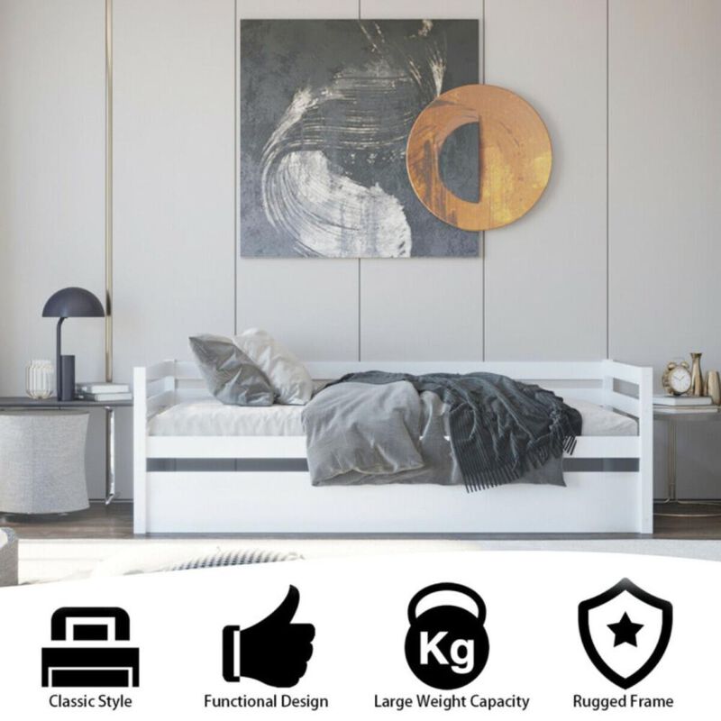 Hivvago Twin Size Trundle Platform Bed Frame with  Wooden Slat Support