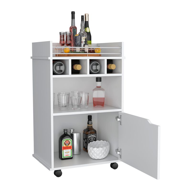 Phoenix Bar Cart with 2 Open Shelves  4 Wine Cubbies and Cabinet