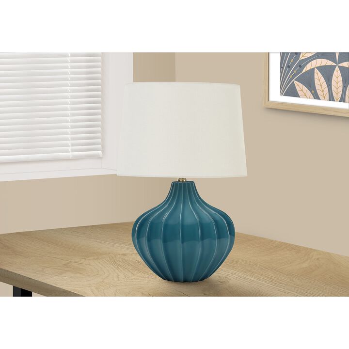 Monarch Specialties I 9612 - Lighting, 24"H, Table Lamp, Blue Ceramic, Ivory / Cream Shade, Transitional