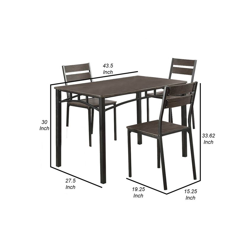 5 Piece Metal And Wood Dining Table Set In Antique Brown-Benzara