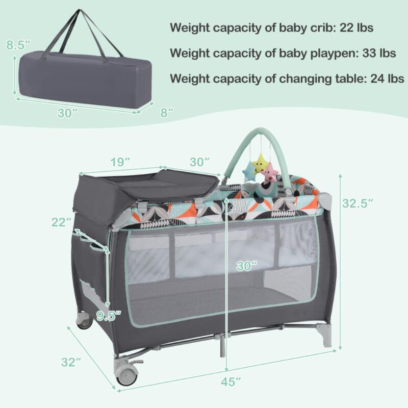 Hivvago 3-in-1 Portable Baby Playard with Zippered Door and Toy Bar