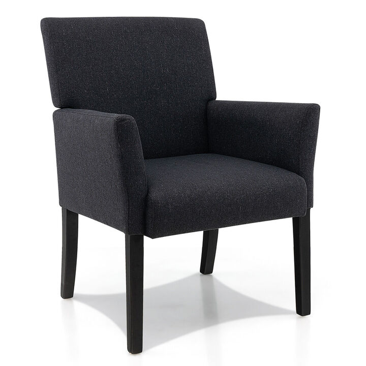 Fabric Upholstered Executive Guest Armchair with Rubber Wood Legs-Black