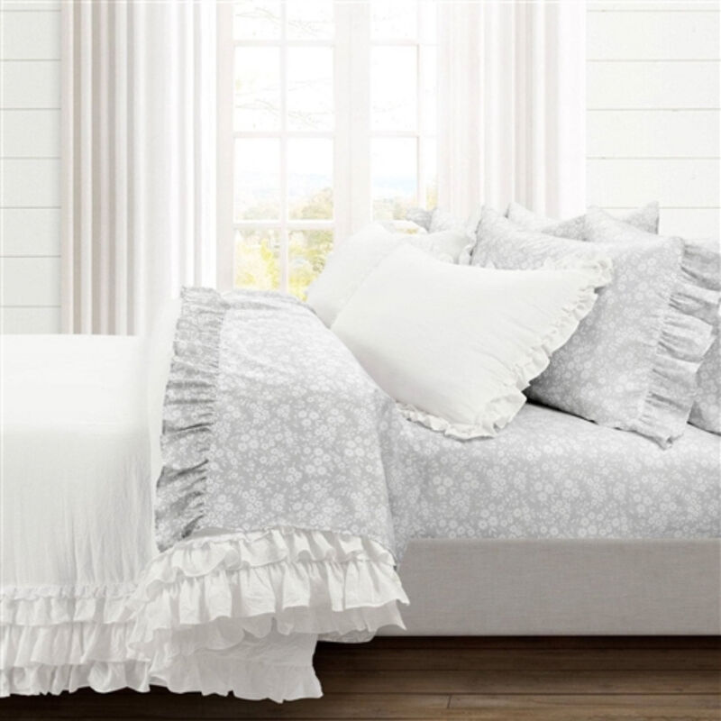 6 Piece Polyester Sheet Set with Ruffle Floral Design for Bedroom Refresh