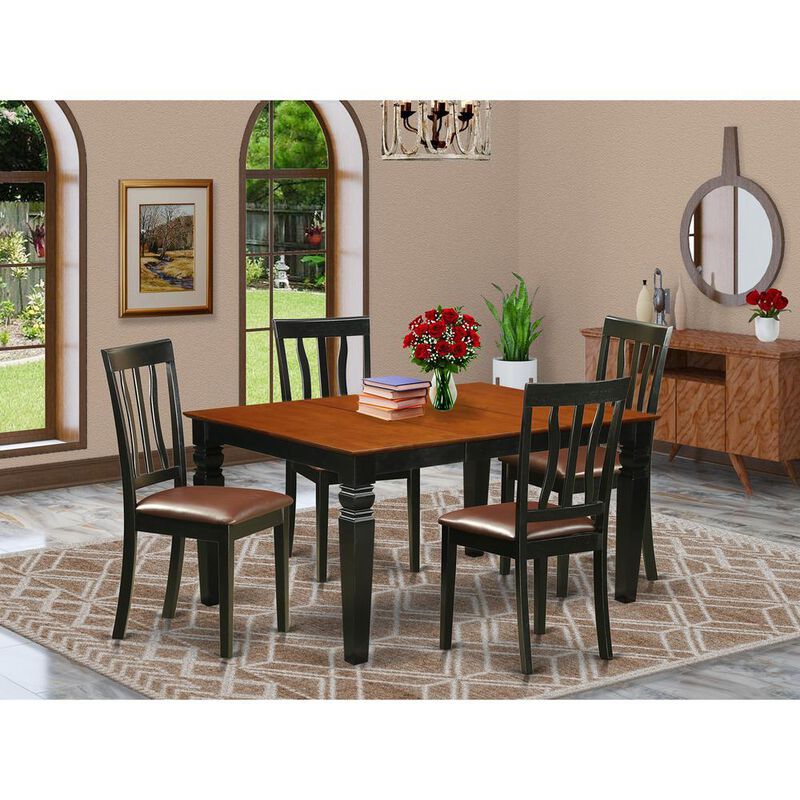 5 Pc Dinette set with a Dinning Table and 4 Leather Dining Chairs in Black