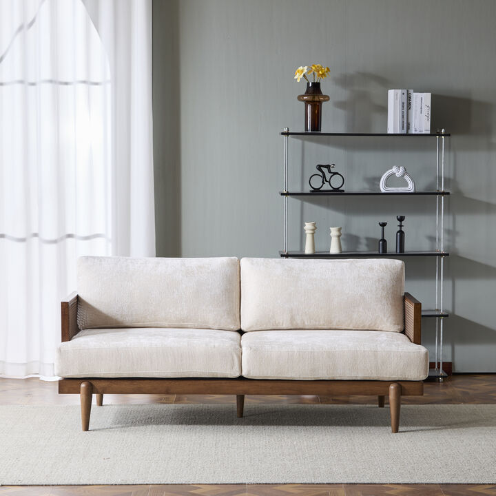 Christopher Knight Home Dorian 72" Rubberwood and Rattan 3-Seater Sofa with Cushion