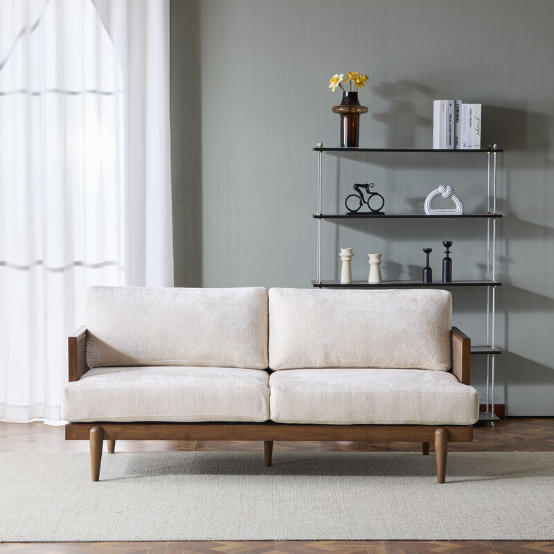 Christopher Knight Home Dorian 72" Rubberwood and Rattan 3-Seater Sofa with Cushion