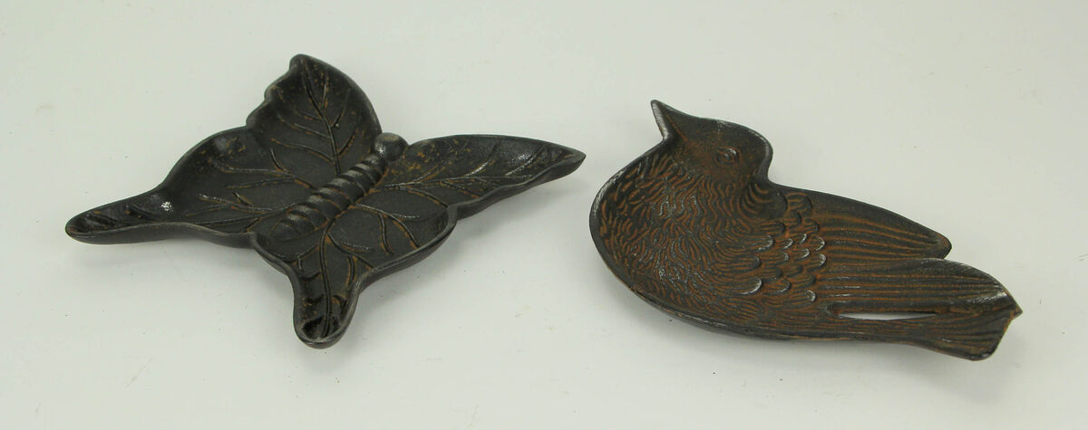 Vintage Finish Cast Iron Bird and Butterfly Shaped Decorative Trays 2 Piece Set