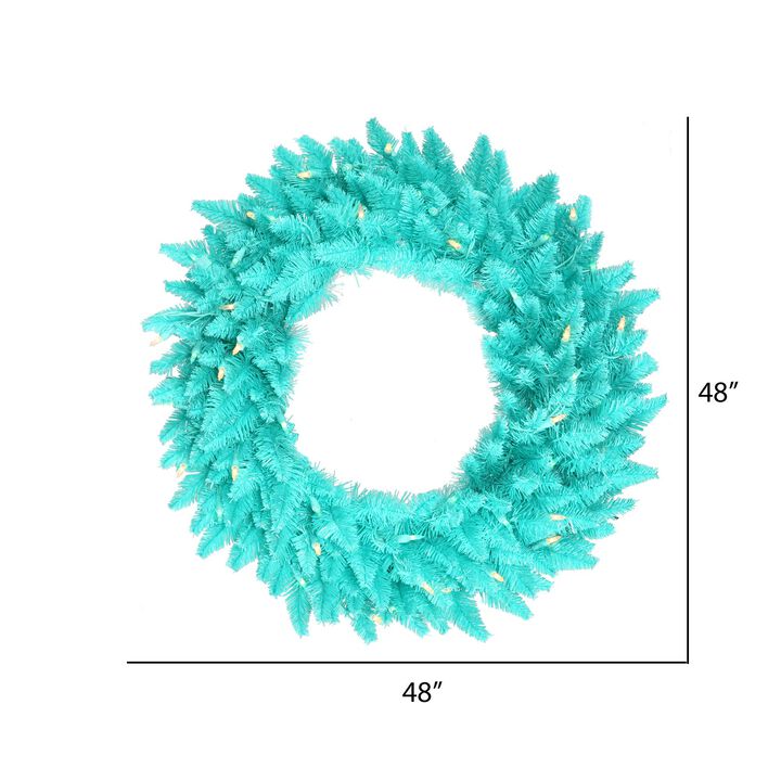 Vickerman 48" Aqua Fir Artificial Christmas Wreath, Aqua Dura-Lit LED Lights. - Faux Fir Christmas Wreath - Indoor Seasonal Home Decor