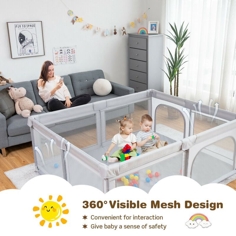 Large Baby Playpen Safety Kids Activity Center with 50 Ocean Balls-Gray