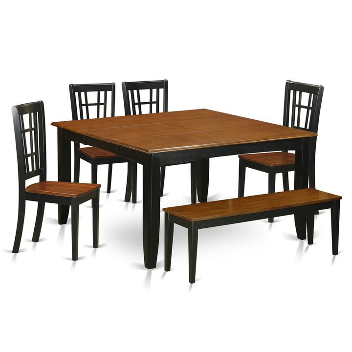 6-PC Dining room set with bench-Dining Table and 4 Wooden Dining Chairs plus a bench