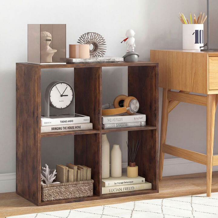 4 Cube Bookcase with Back Guardrail for Bedroom Storage