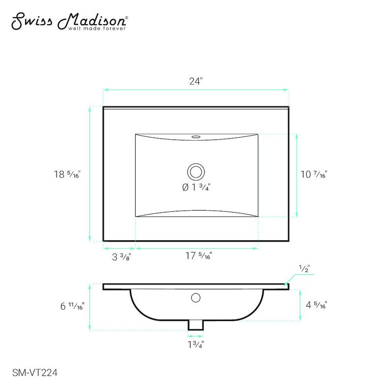24" Vanity Top Without Faucet Hole image number 3