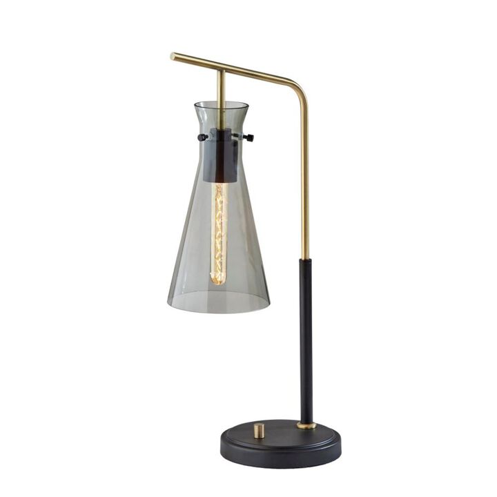 Hivvago 24" Black and Gold Metal Desk Lamp With Light Gray Cone Shade