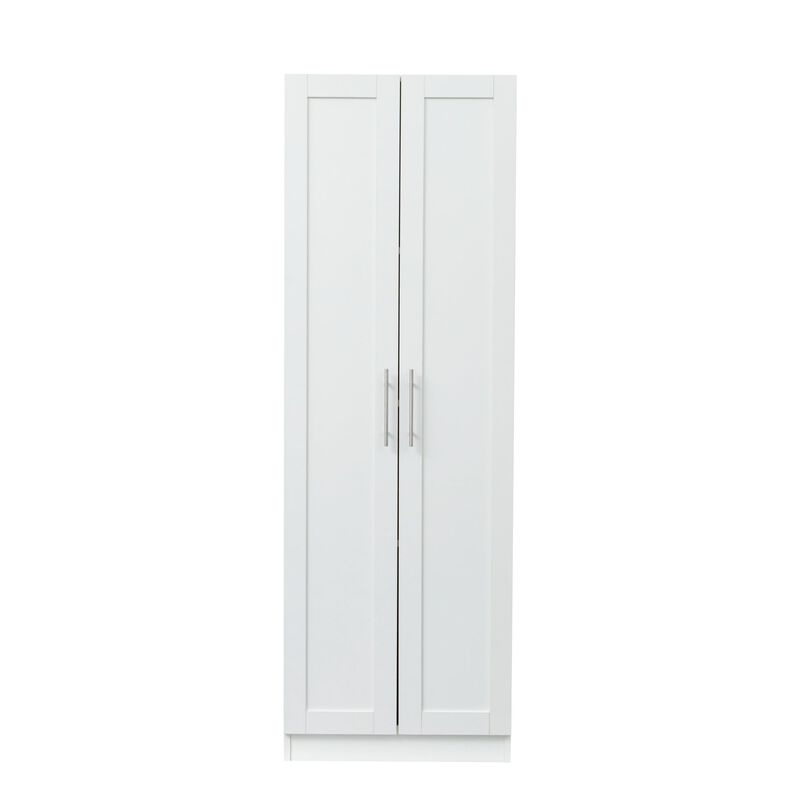 Clihome High Wardrobe and Kitchen Cabinet with 2 Doors and 3 Partitions To Separate 4 Storage Spaces