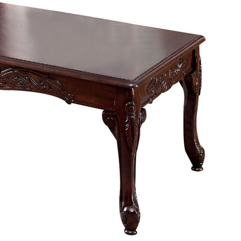 3 Piece Occasional Wooden Table Set with Engraved Details, Cherry Brown-Benzara