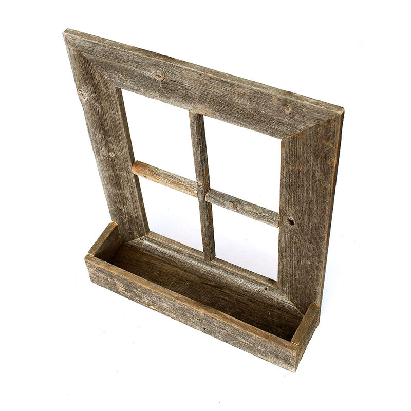 HomeRoots 25" X 22" Gray Weathered Wood Window Frame With Planter image number 2
