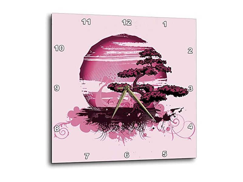 Asian Pink Tree Moon Wall Clock 13 Inch Home Decor image number 3