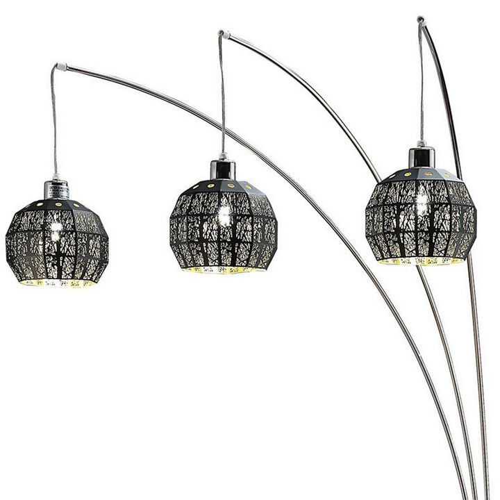 92 Inch 3 Arm Arc Floor Lamp with Modern Round Metal Base, Silver Finish - Benzara