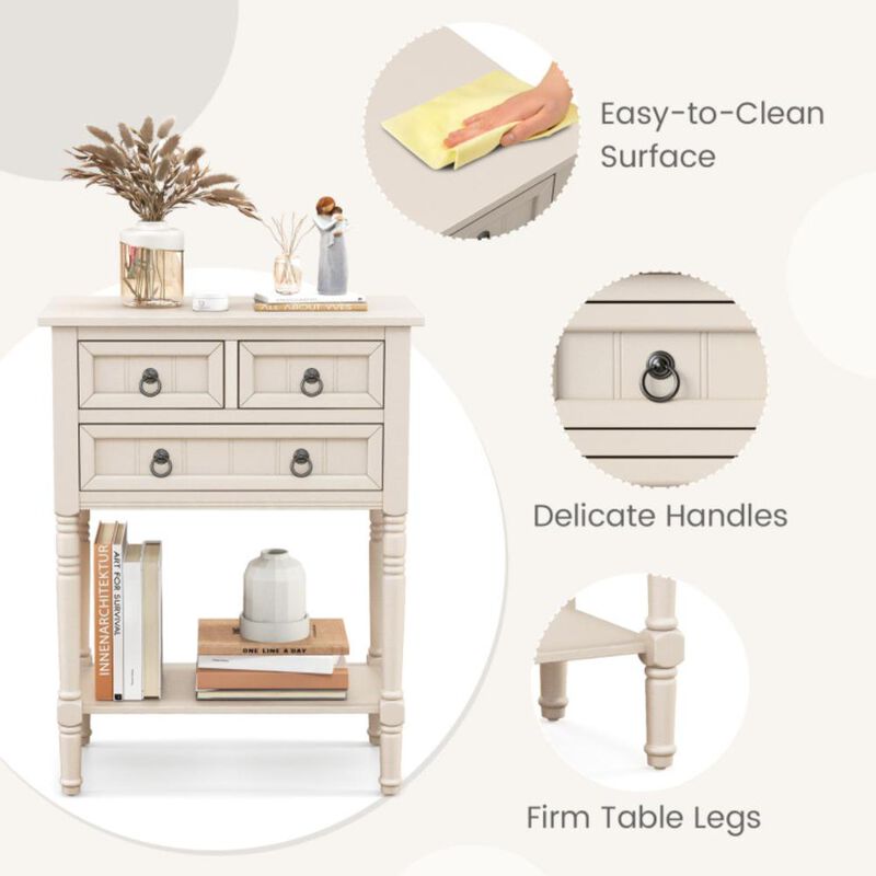 Hivvago Narrow Entryway Console Table with 3 Storage Drawers and Open Bottom Shelf