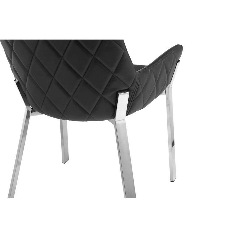 Pangea Home Hudson Diamond Tufted Chair Silver/Black Faux Leather - Set Of 2