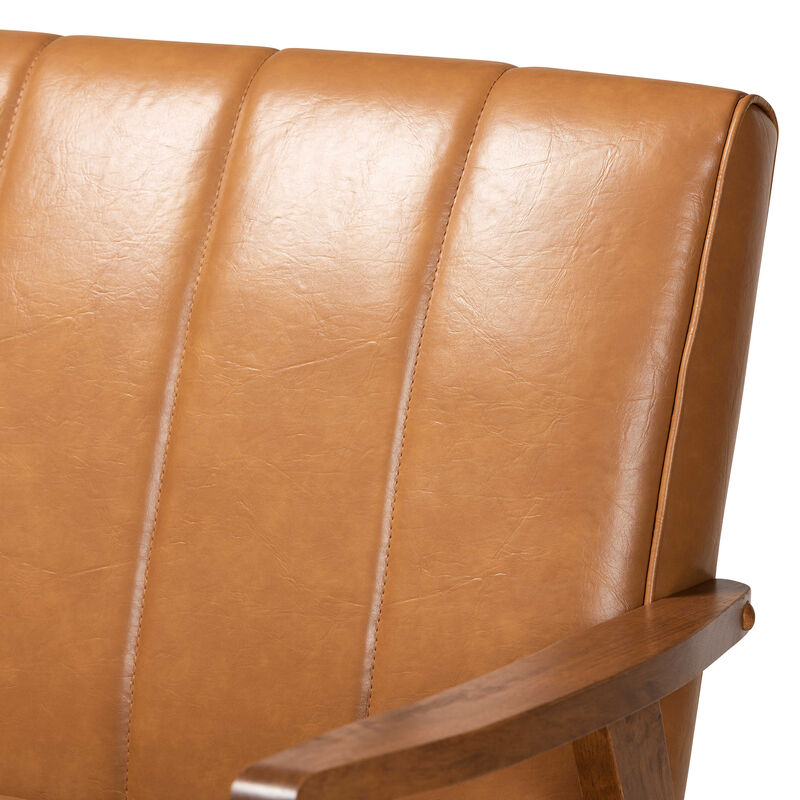 Nikko Mid Century Faux Leather Upholstered Wood Sofa image number 5