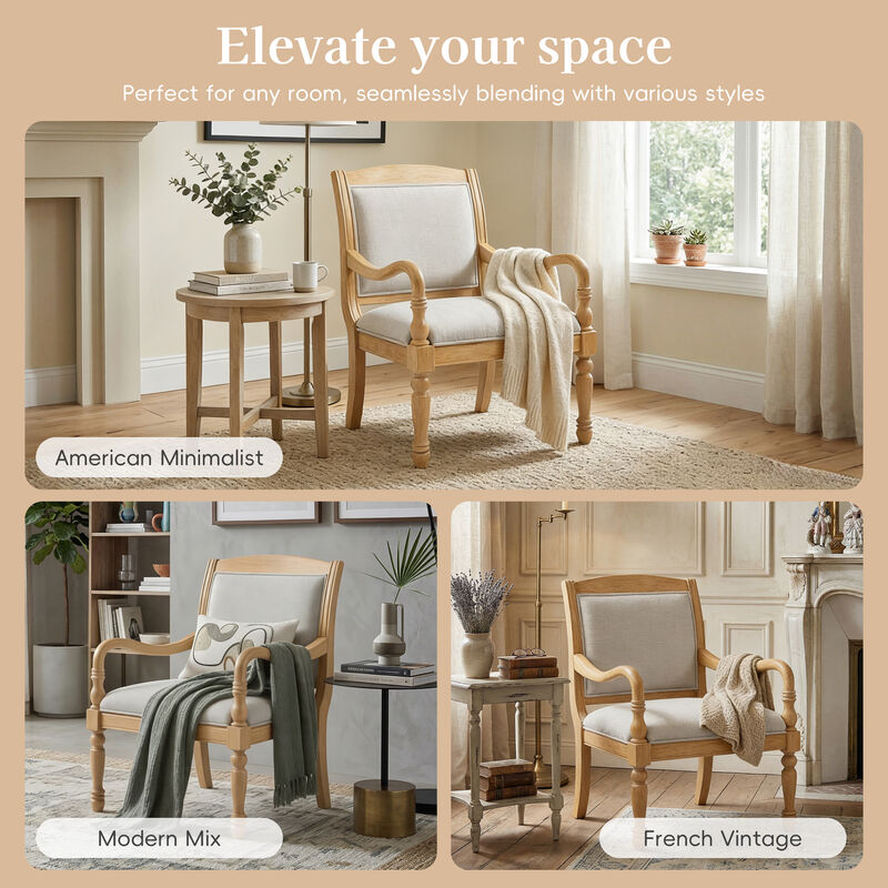 Merax Solid Wood Accent Chair with Cylindrical Spindle Legs, Carved Details, Durable Polyester Upholstery image number 6