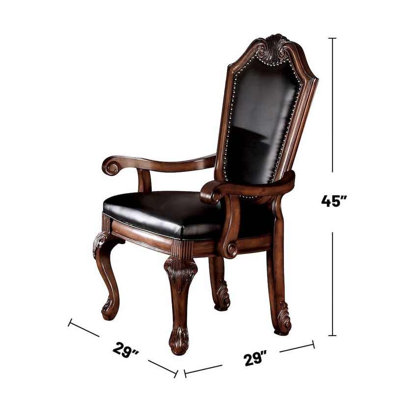 Simple Relax Set of 2 Black PU Upholstered Dining Armchairs in Cherry Finish image number 3