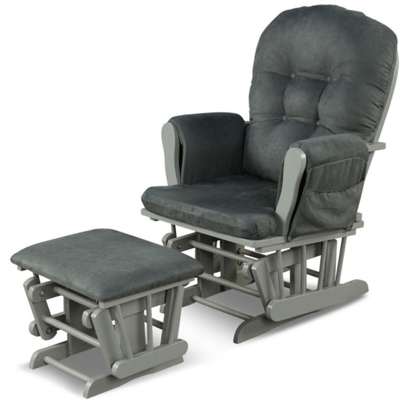 Hivvago Wood Glider and Ottoman Set with Padded Armrests and Detachable Cushion