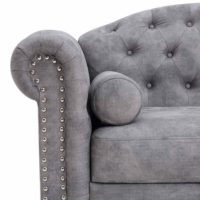 Classic Traditional Living Room Upholstered Sofa with high-tech Fabric Surface/ Chesterfield Tufted Fabric Sofa Couch, Large-Grey