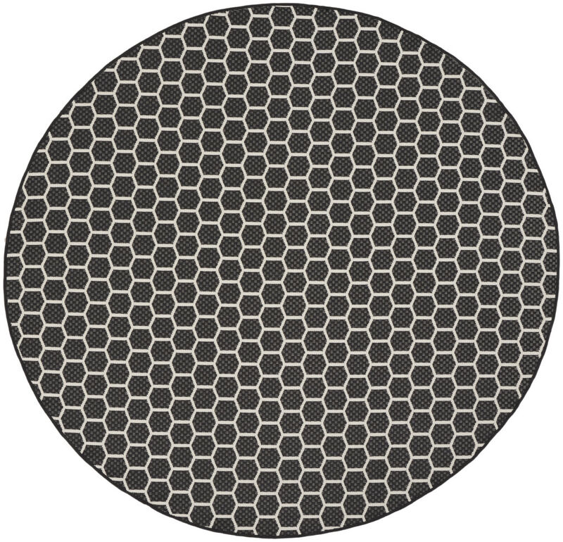 HomeRoots 8' Black And Ivory Geometric Indoor Outdoor Area Rug image number 0