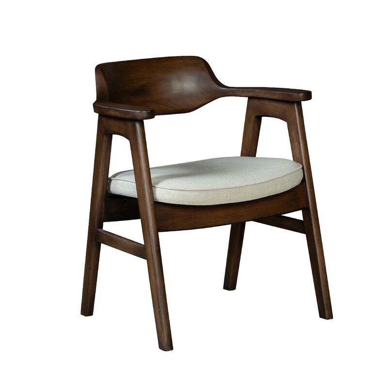 Zsy Dining Armchair, Sand White, Java Brown Birch Wood, Curved Back