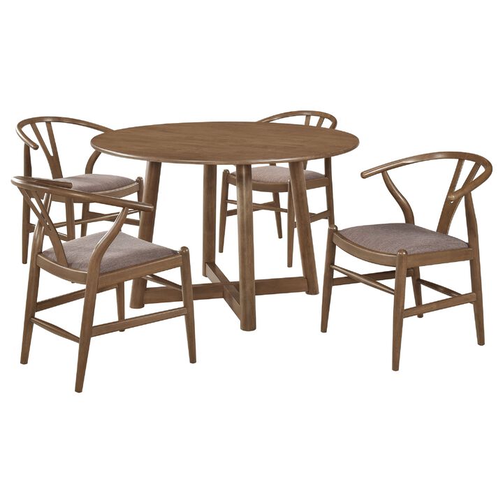 Ellie 5pc Dining Table and 4 Chair Set, Open Curved Back, Walnut Brown - Benzara