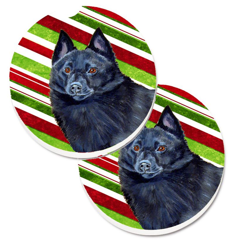 Caroline's Treasures Schipperke Candy Cane Holiday Christmas Set of 2 Cup Holder Car Coasters LH9249CARC, 2.56, Multicolor image number 0