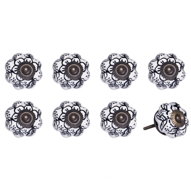 HomeRoots Set of Eight Black And White Ceramic And Metal Drawer Pull Knobs image number 3