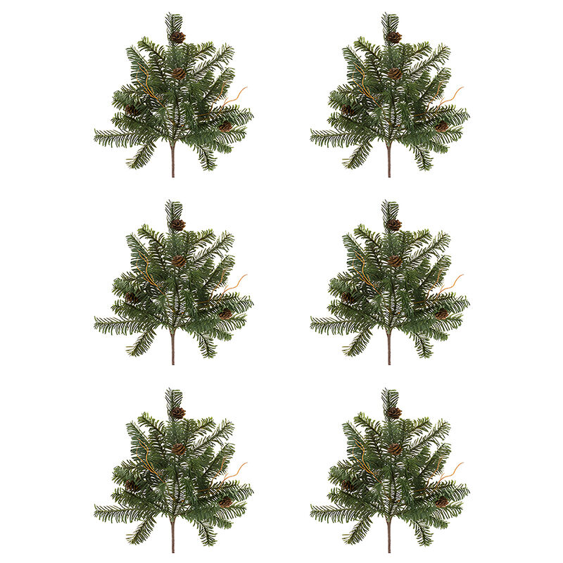 Pine Stem Set of 6 – Plastic Christmas Decorations for Home, Table, and Winter Display