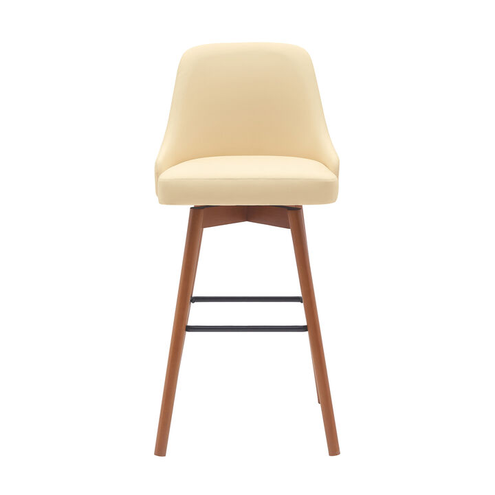 HomeRoots Solid Wood and Fabric Armless Swivel Bar Stool