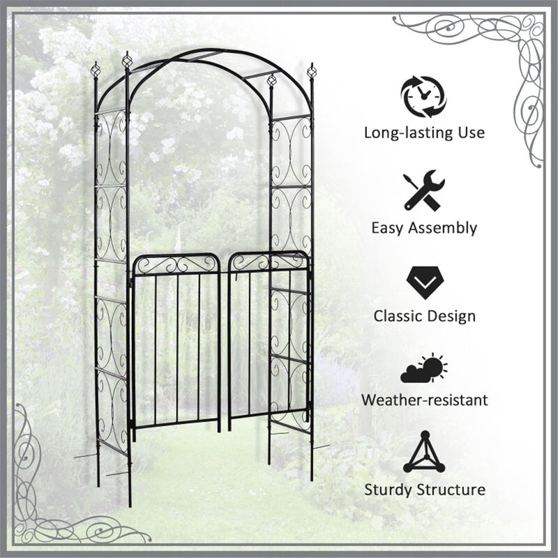 Garden Archway Metal Trellis With Gate For Climbing Plants & Outdoor Decor image number 4