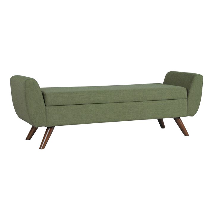 Rae Storage Bench Ottoman with Arms, Olive Green Woven Fabric, 60 Inch