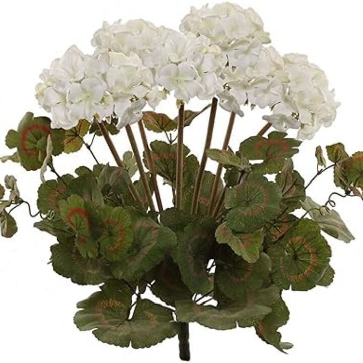 Two White Artificial Geranium Flower Bush | UV Resistant Decorative Silk Artificial Plant Perfect for Outdoors or Indoor Décor, 18-Inch Tall
