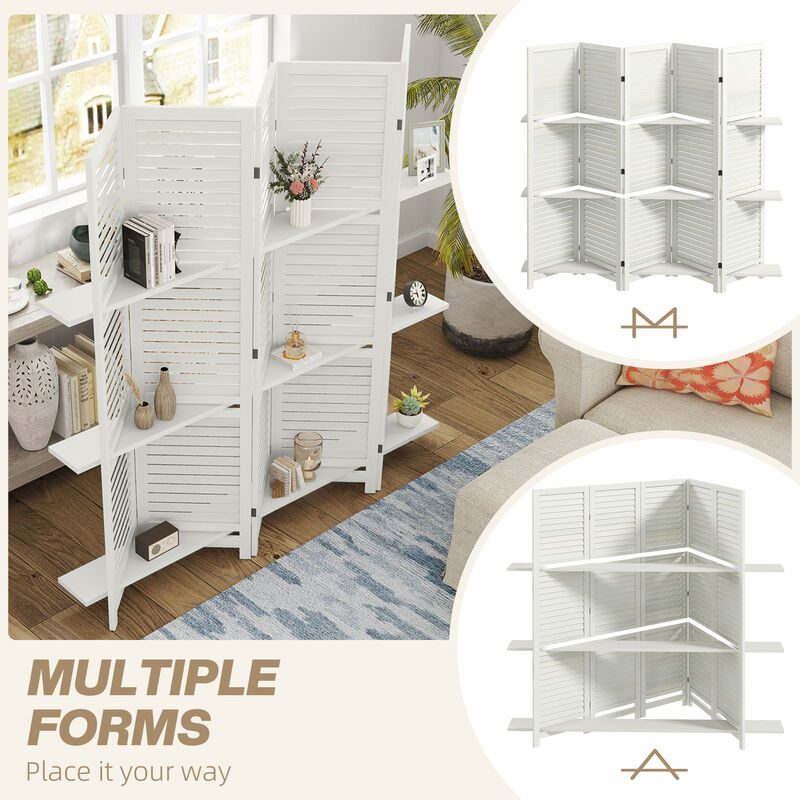 Hivvago 5-Panel Wood Room Divider with Shelves and Storage image number 6