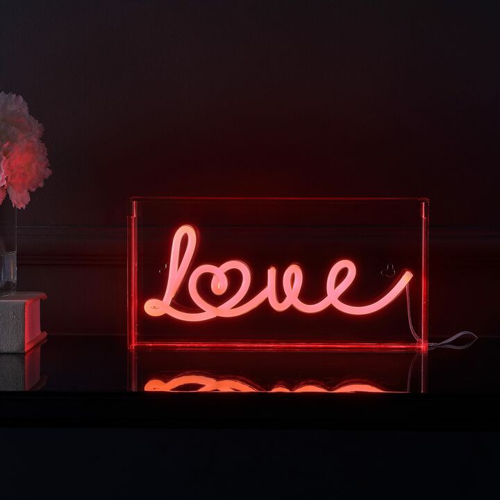 Love 11.88" X 5.88" Contemporary Glam Acrylic Box USB Operated LED Neon Light, Red