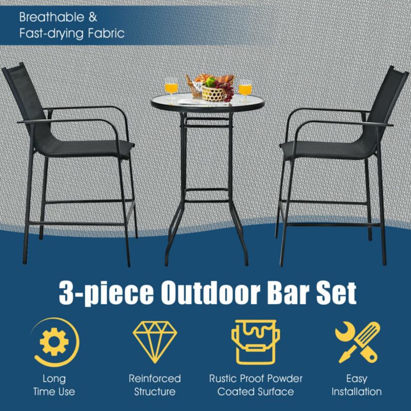 Hivvago 3 Pieces Outdoor Patio Bar Table Stool Set