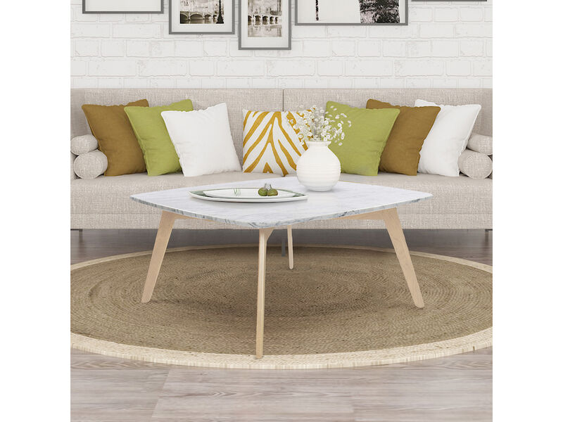 Vezzana 31" Square Italian Carrara White Marble Coffee Table with Legs