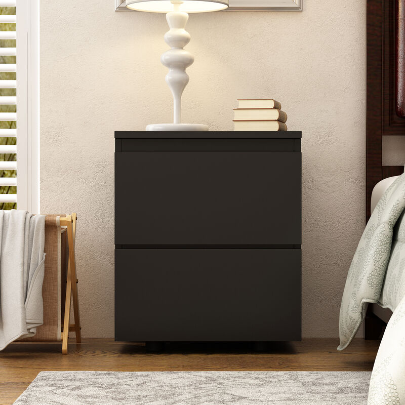 FUFU&GAGA Modern Black Nightstand with 2 Drawers and Storage Compartments, Sleek Design (15.7" W x 11.6" D x 18.9" H), Black