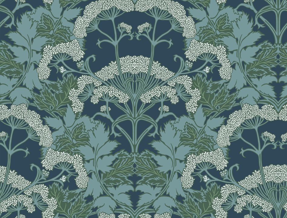 Yarrow Nouveau Blue & Green Wallpaper